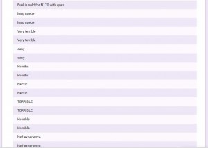 Screen shot of respondents'answers